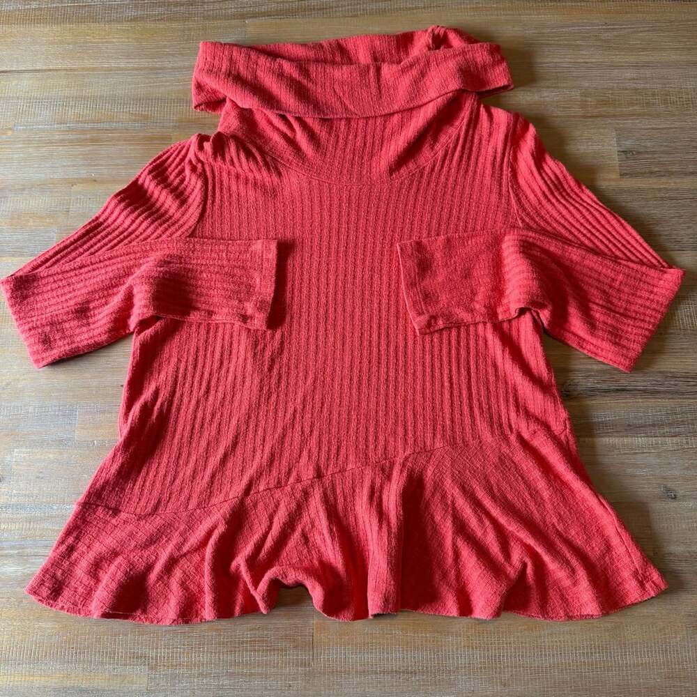 Maeve Anthropologie Cowl Neck Coral Ribbed Peplum Top XL